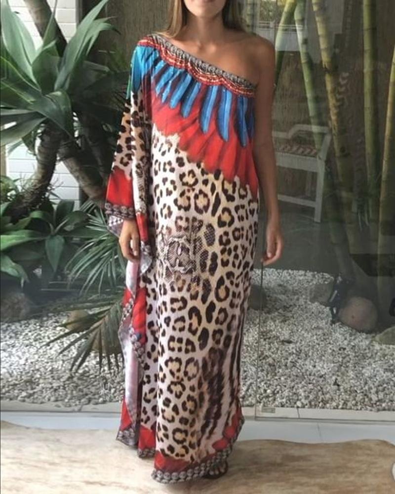 WOMEN'S ETHNIC STYLE PRINTED  CASUAL KAFTAN MAXI DRESS-030905