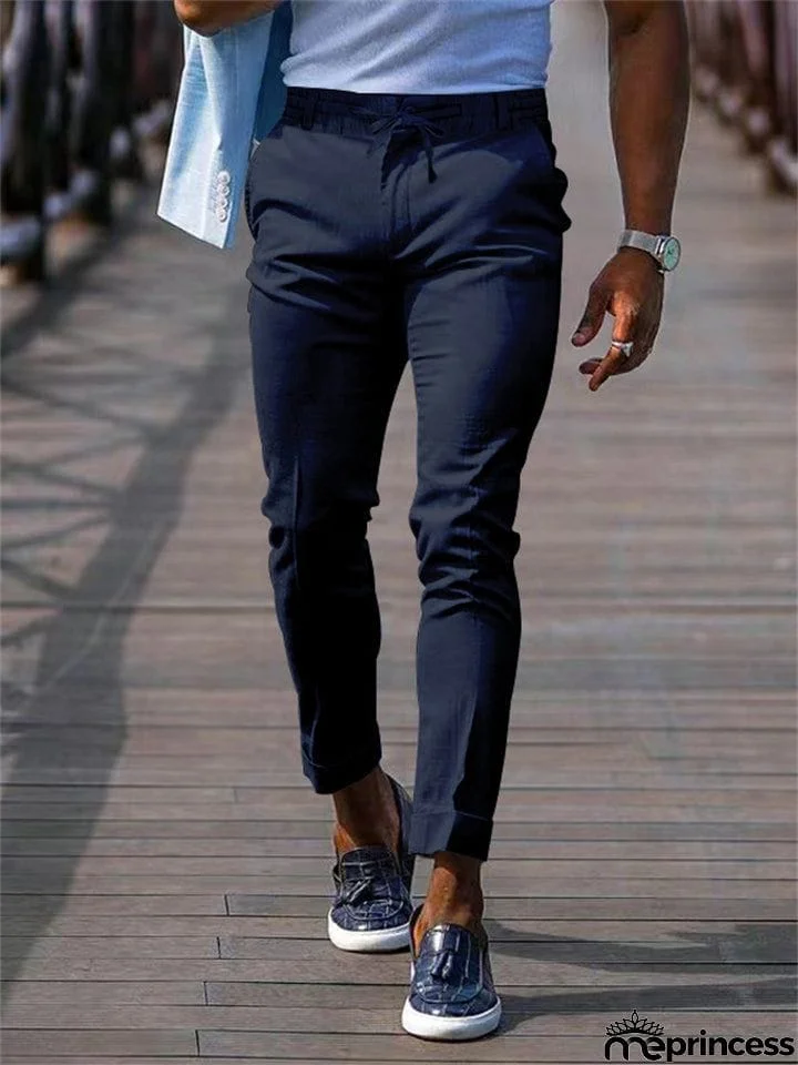 Men's Lace Up Elastic Waist Casual Business Pants