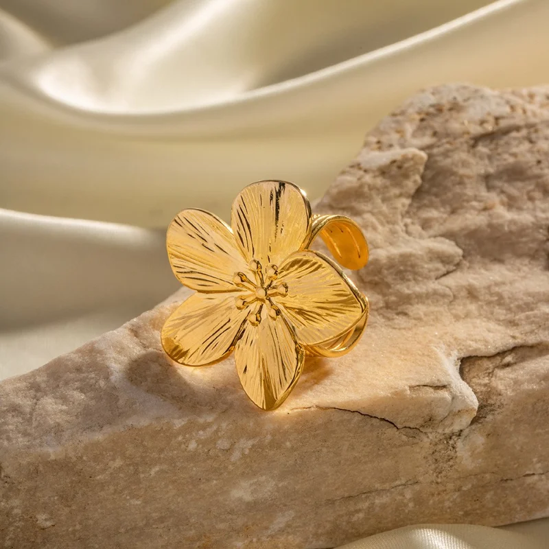 Gold Stainless Steel Flower Rings