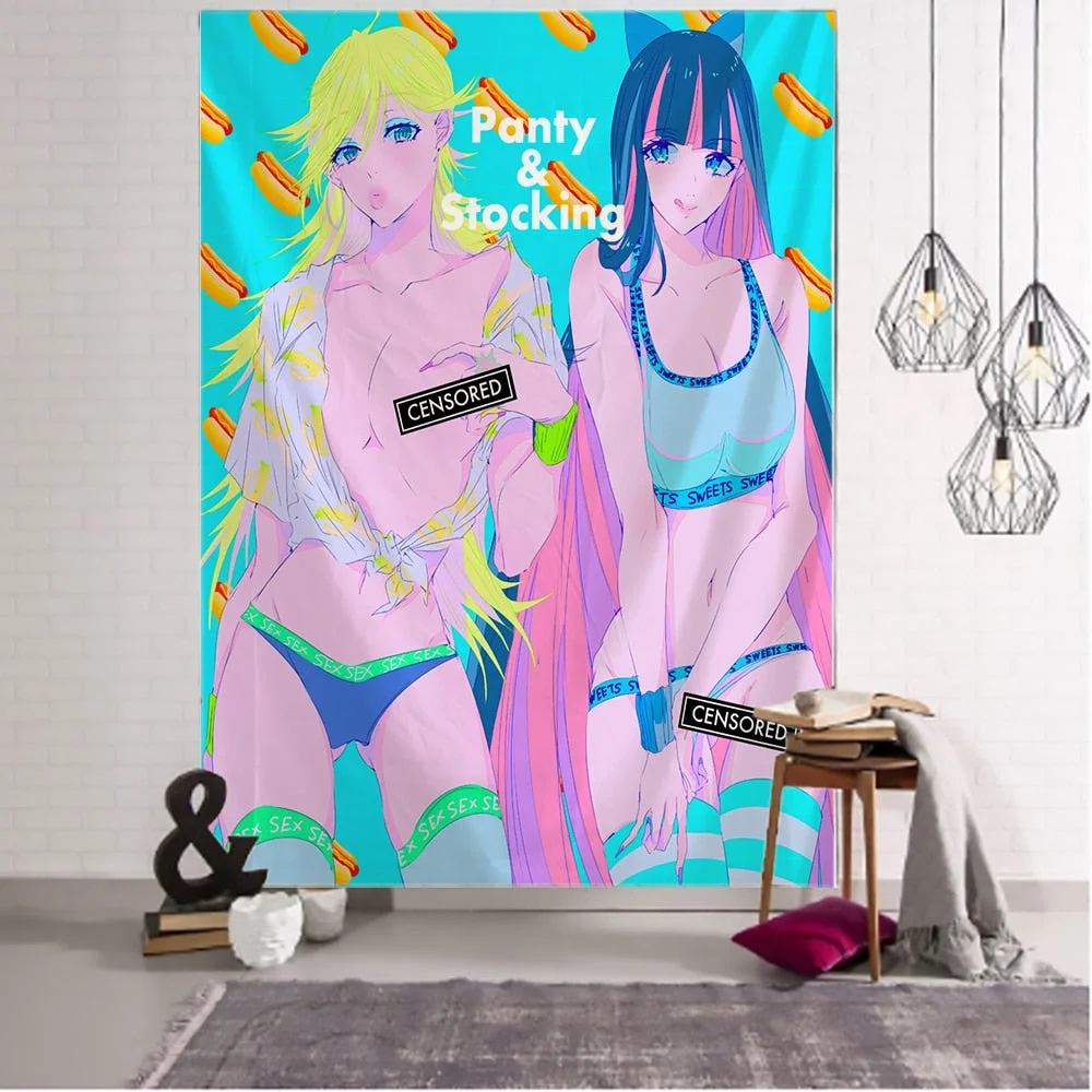 Kawaii Anime Girl Tapestry Wall Hanging Pink Cute Boho Style Psychedelic Hippie Background Home Decor