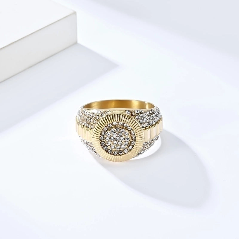 Basic Modern Style Classic Style Geometric 304 Stainless Steel Titanium Steel Inlay Rhinestones 18K Gold Plated Men’s Rings