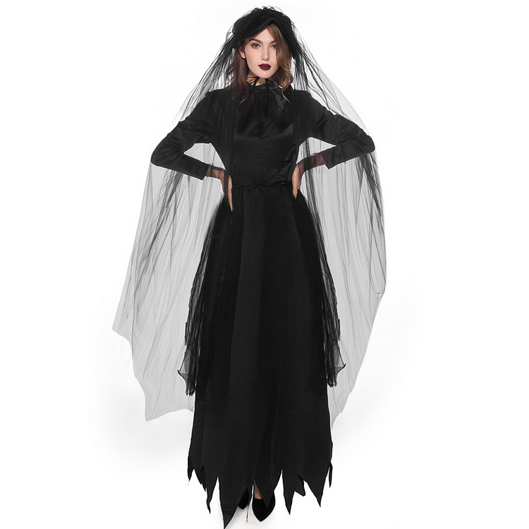 Halloween Black Ghost Spooky Bride Dress