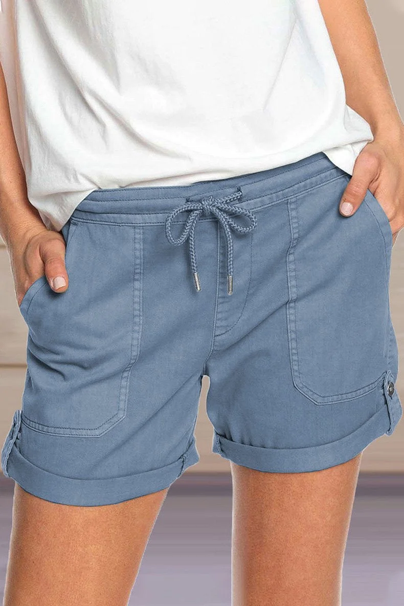 Solid Drawstring Waist Casual Shorts