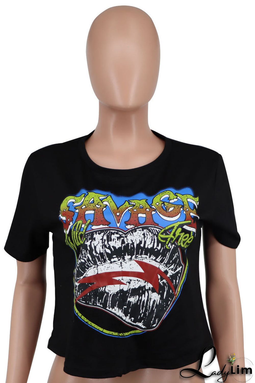 Black Pink Fashion Casual Letter Print Basic O Neck T-Shirts