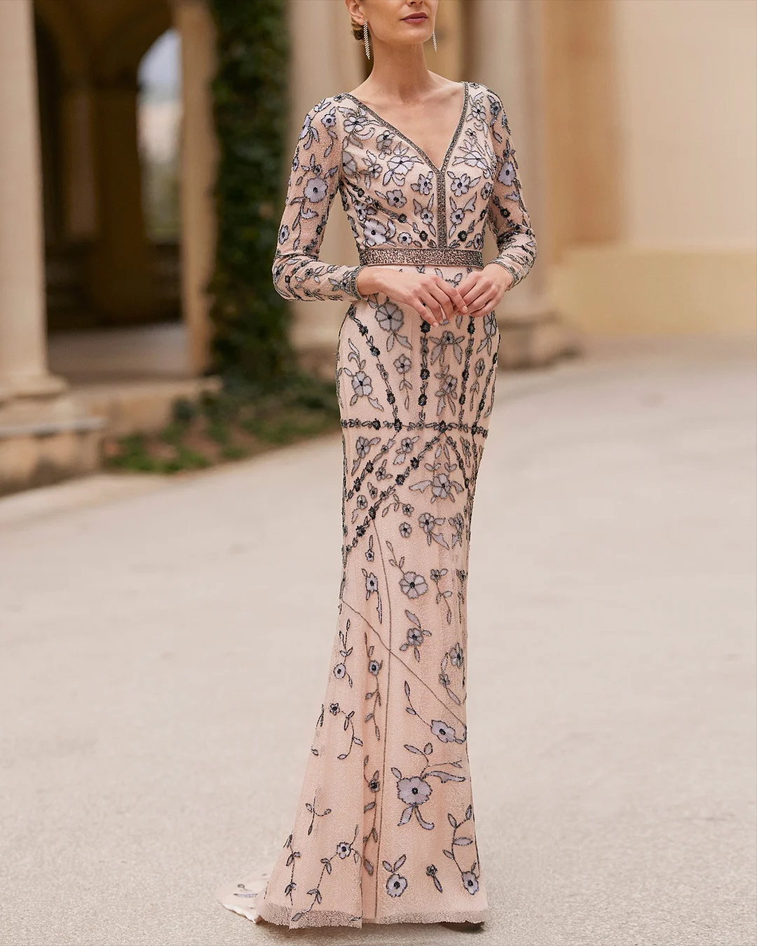 Women' V Neck Mesh Embroidery Dress
