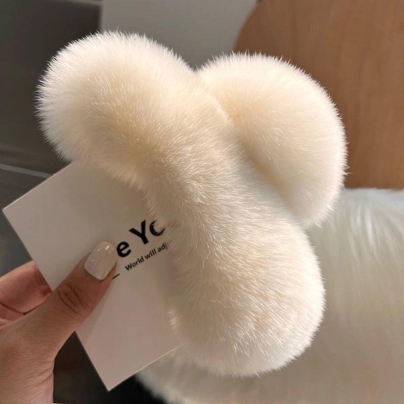 Large Real Rex Rabbit Fur Back Head Clip Net Red Oversized Fur Hairpin Cute Plush Headdress Hair Grip Hair Accessories Winter