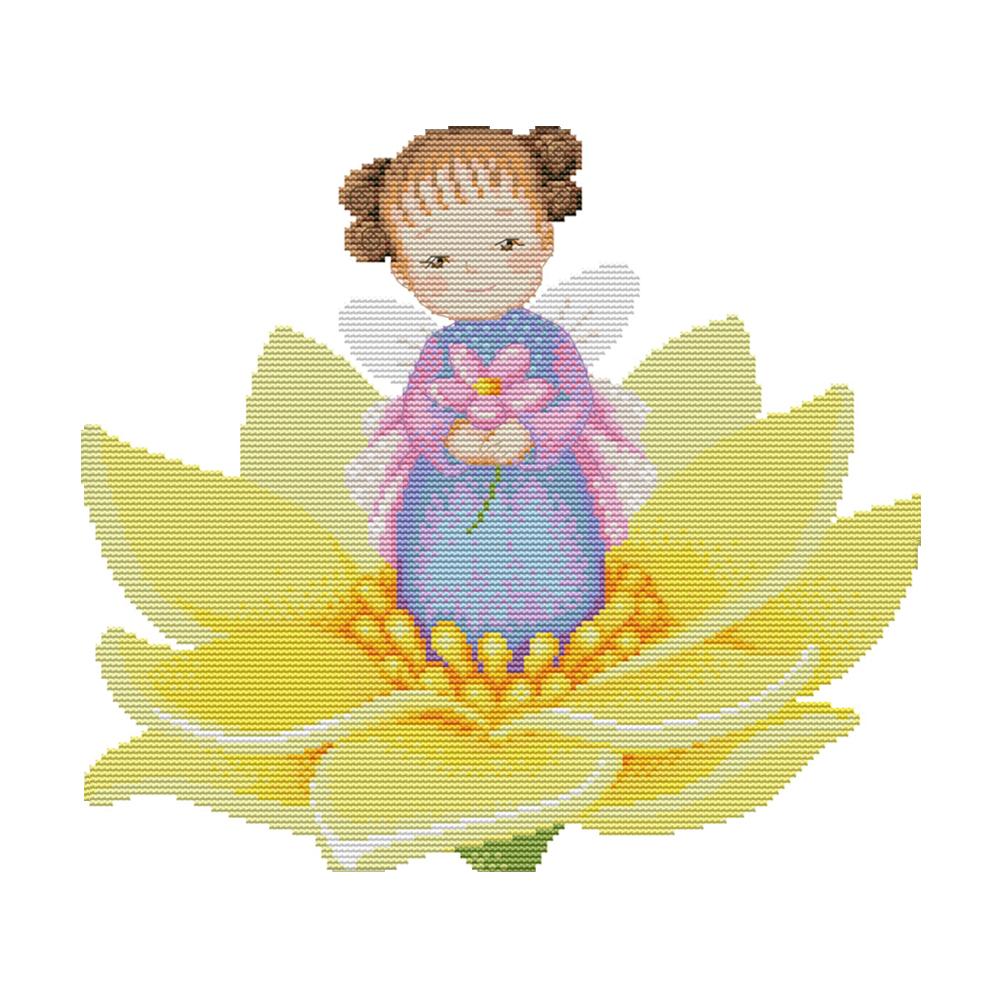 

Lotus Fairy - 14CT Stamped Cross Stitch - 34*31cm, 501 Original