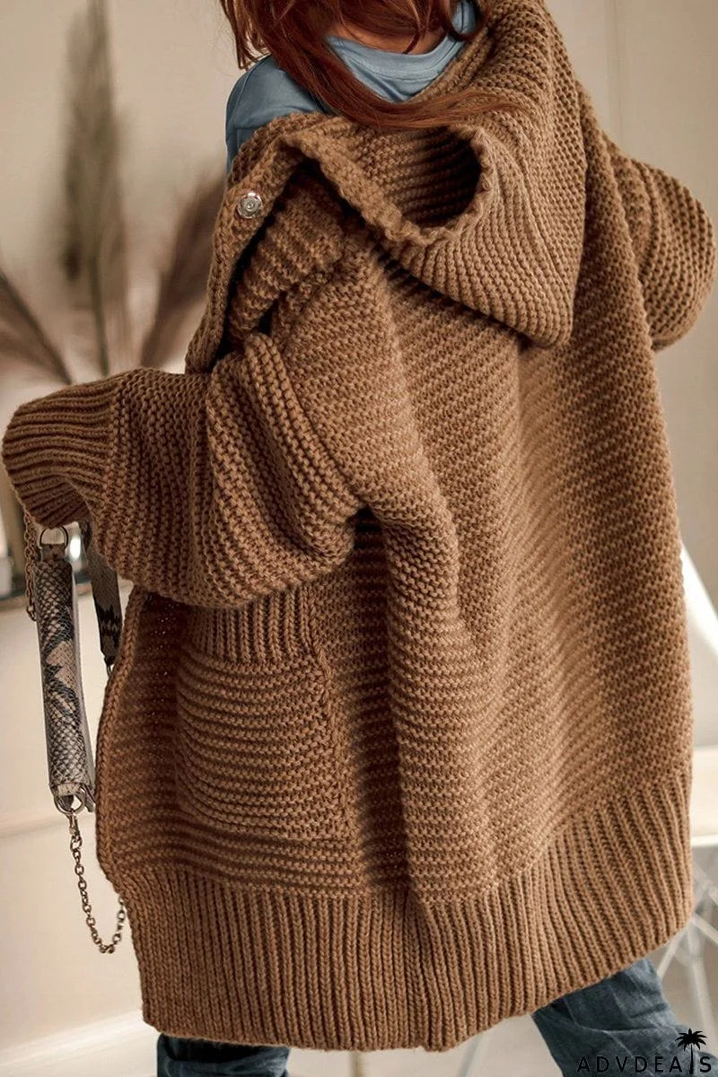 Pocket Hooded Button Oversized Cardigan