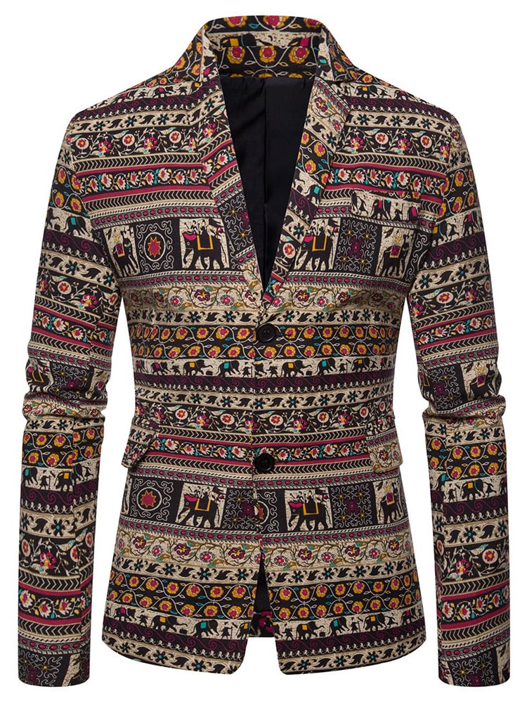 Men's Casual Lining Collar Printed Long-sleeved Suit