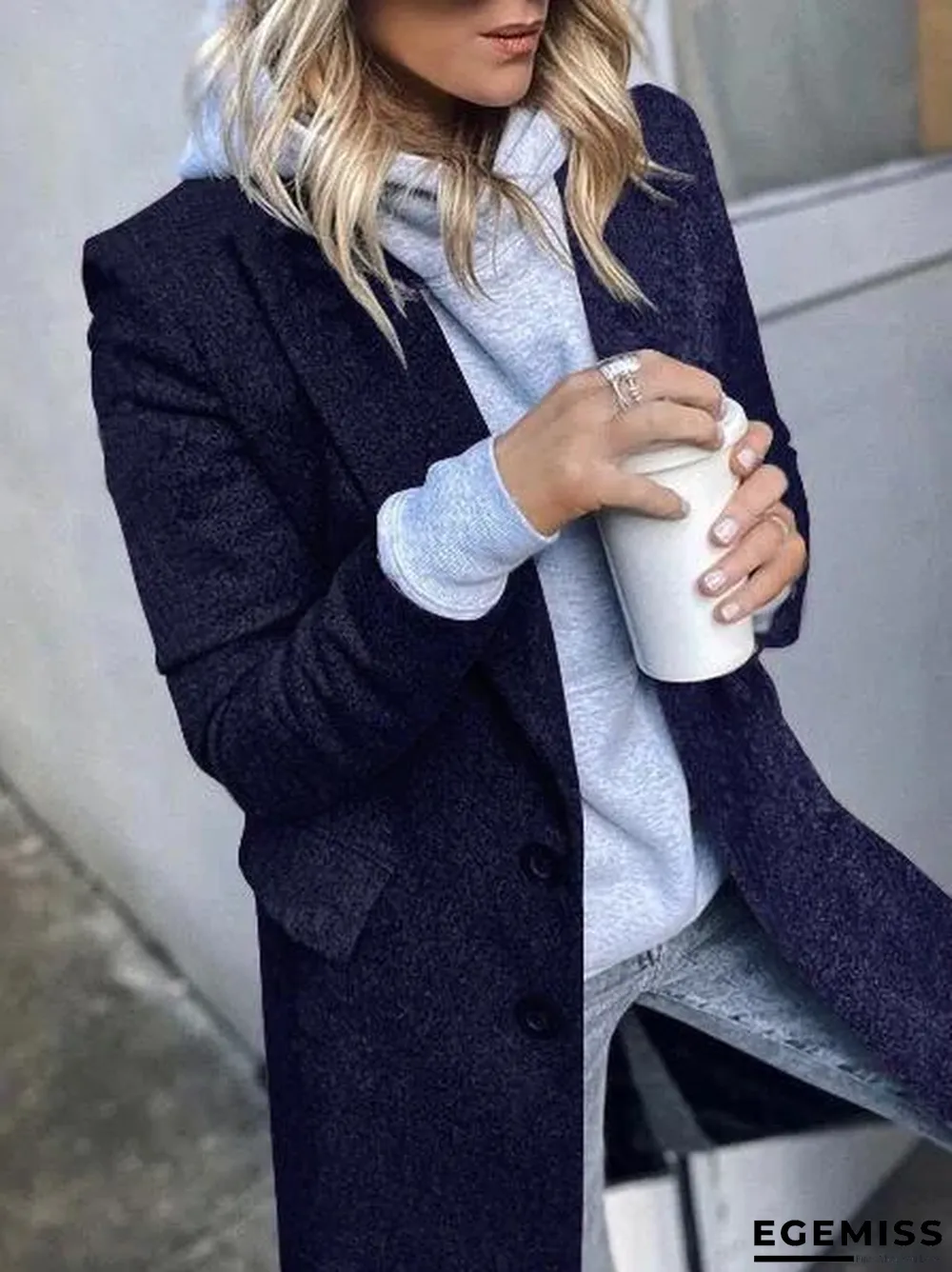 Fashion Lapel Mid-length Solid Color Woolen Coat | EGEMISS