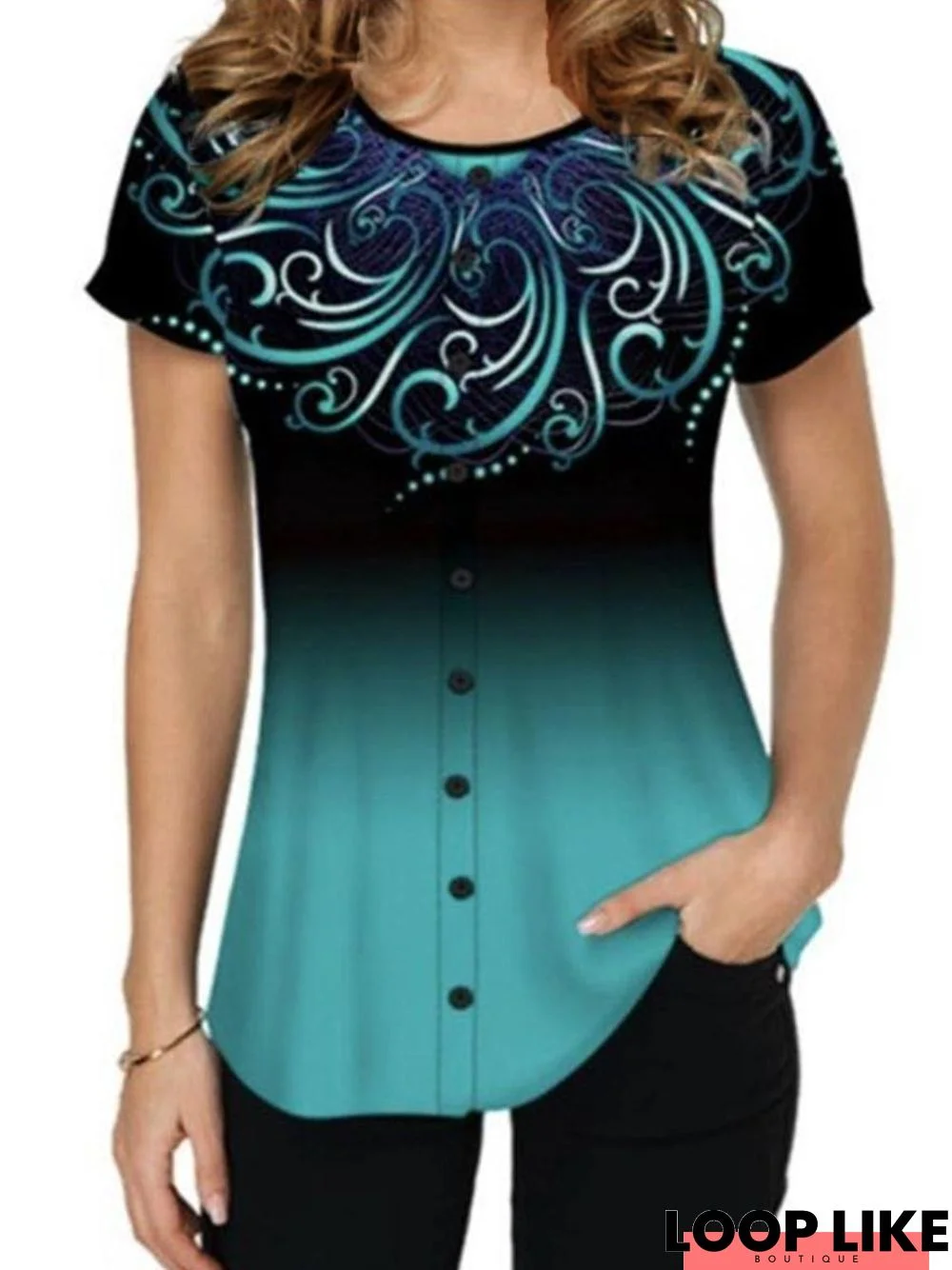 Printed Short Sleeve Casual T-Shirt For Women