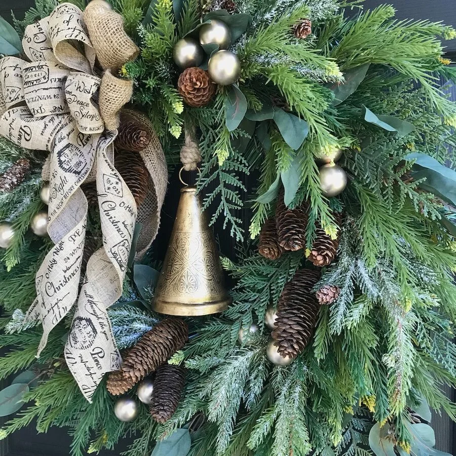 Evergreen Wreath With Gold Bell