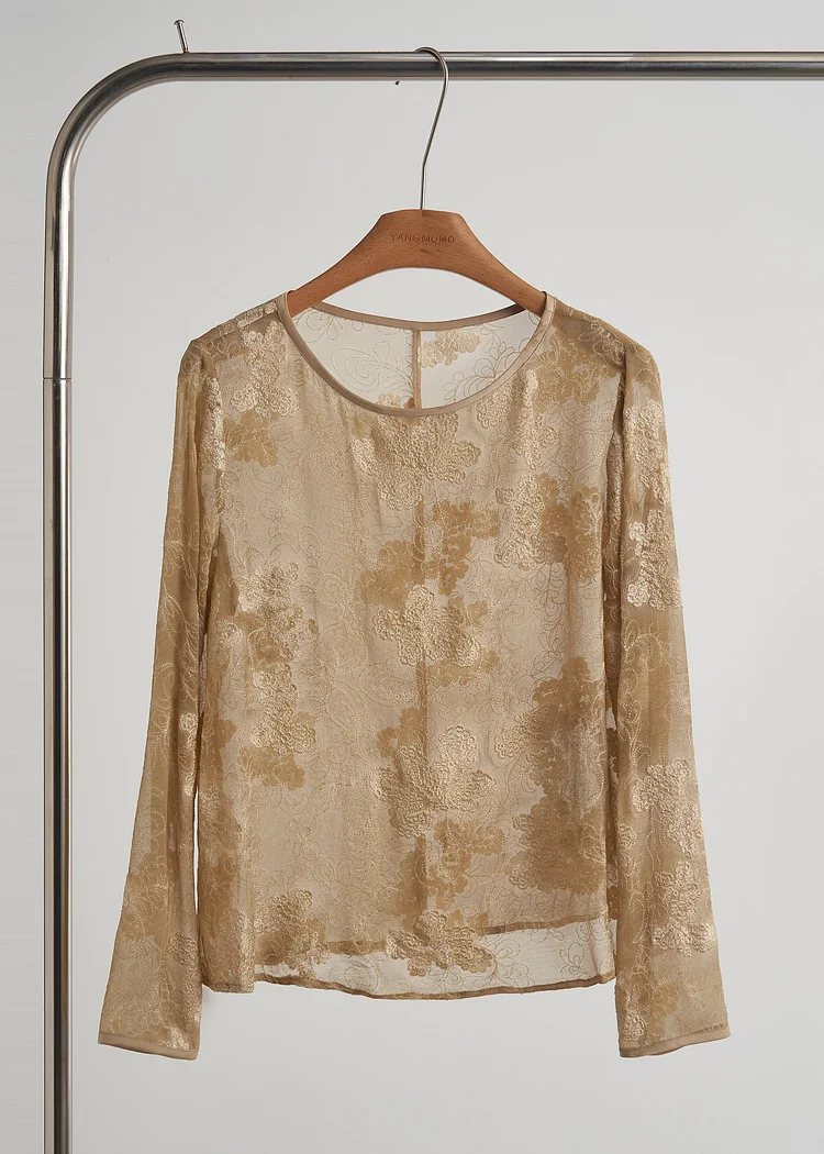 Fine Khaki Embroidered Oversized Cotton Shirt Top Fall