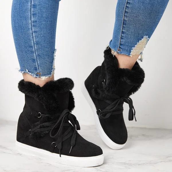 Women's Winter Warm Wedge Heel Suede Boots