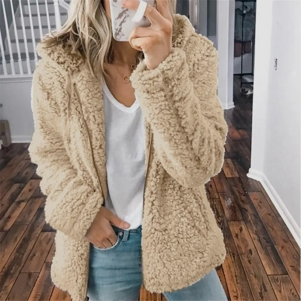 2021 new women's hooded woolen fleece autumn and winter jacket
