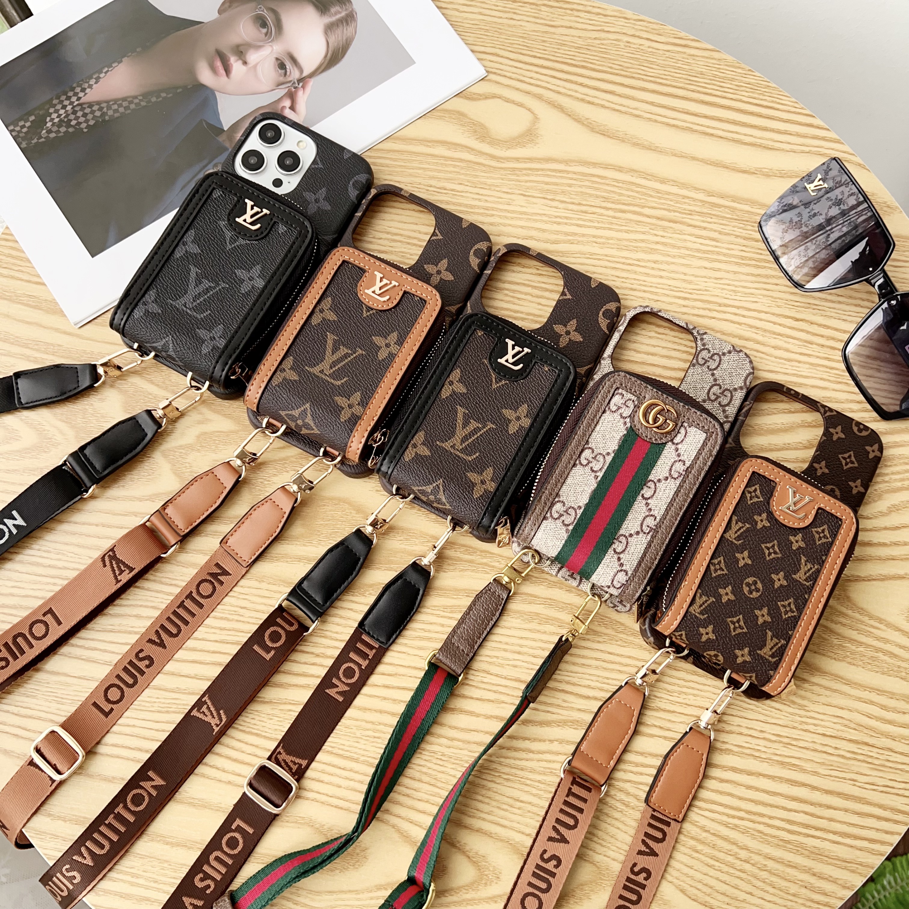 LV Monogram Canvas Wallet Crossbody Apple iPhone Case