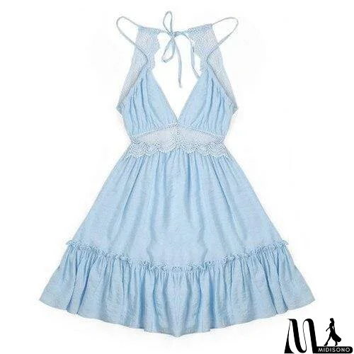 MidiSono - Boho Vrouwen Jurken Spaghetti Strap Backless Elegante Beach Zonnejurk