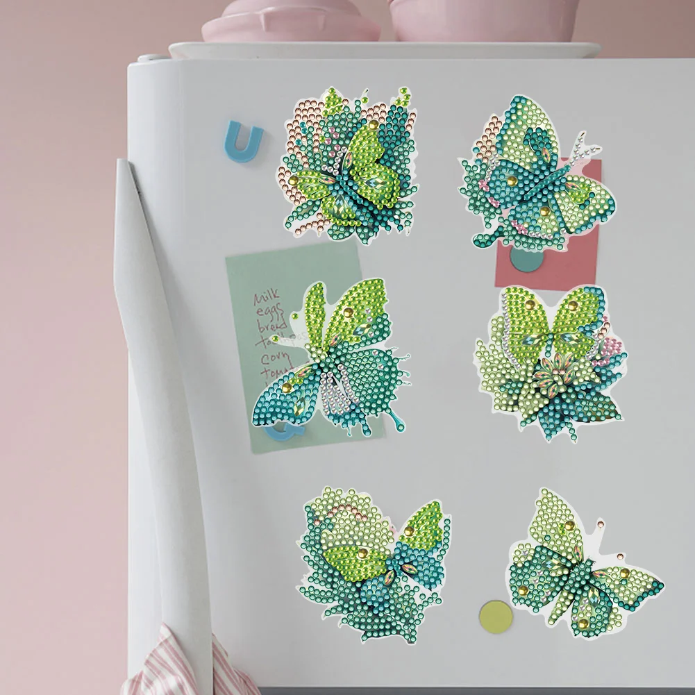 6pcs DIY Green Butterfly Diamond Painting Magnets Refrigerator for Adult Kid Beginners