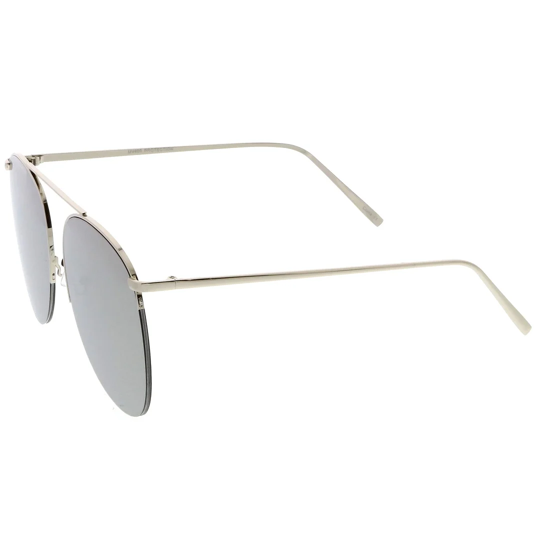 Oversize Semi-Rimless Metal Aviator glasses Crossbar Colored Mirror Flat Lens 61mm