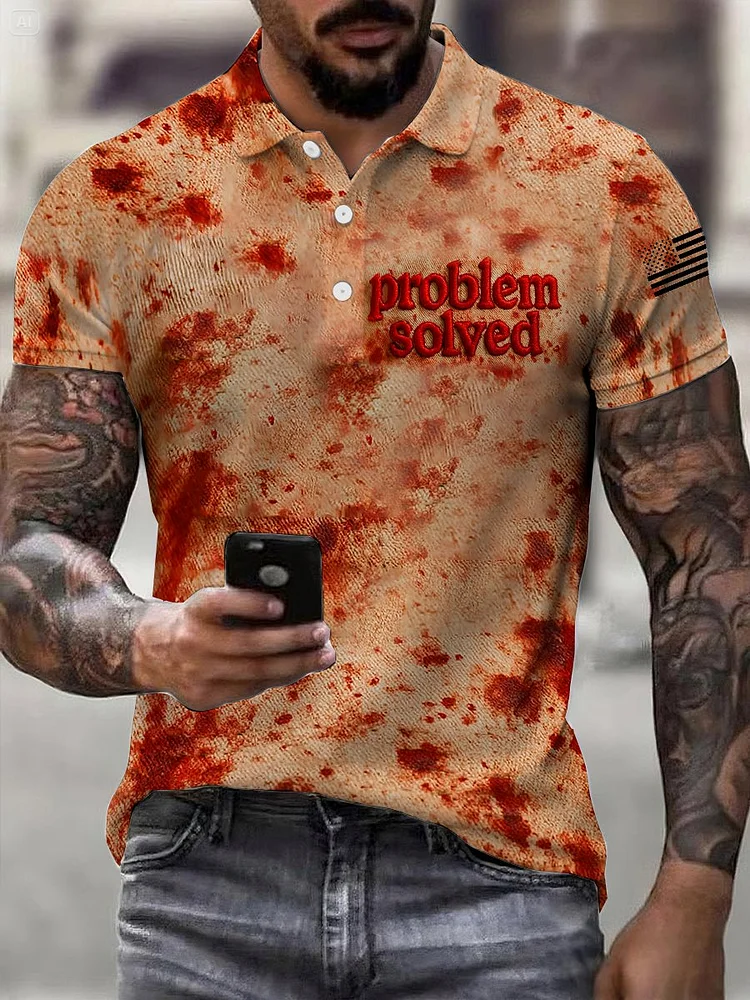 Men's Casual Retro Blood Stain Polo  e007