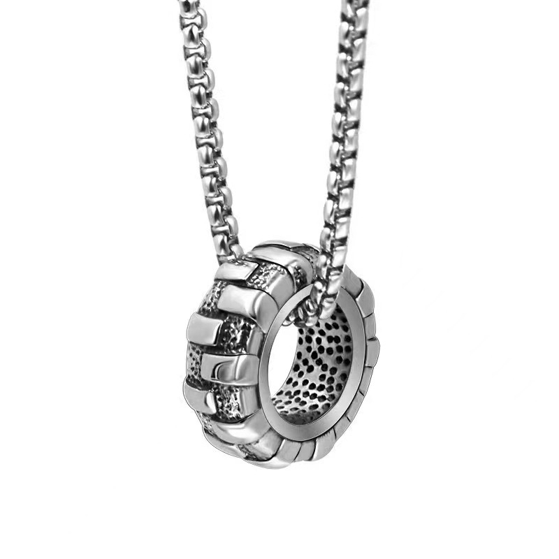 Vintage - Inspired Tire - Shaped Stainless Steel Pendant 