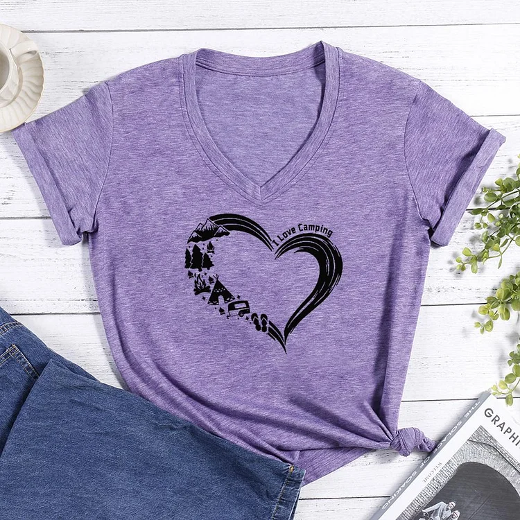 Camping Love Camping Heart V-neck T Shirt-Annaletters