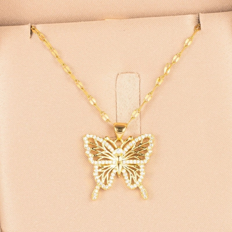 Elegant Animal Star Heart Shape Titanium Steel Rhinestones Plating Inlay Pendant Necklace