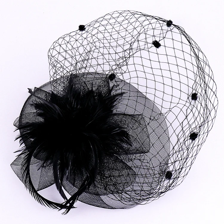 Mesh Top Hat Feather Veil Party Headwear