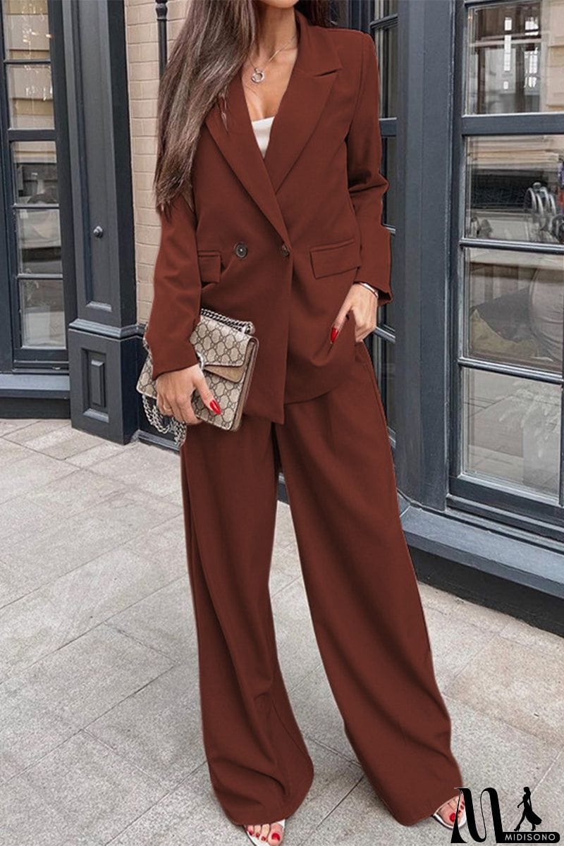 MidiSono - Casual Work Solid Pocket Conventional Collar Long Sleeve Two Pieces