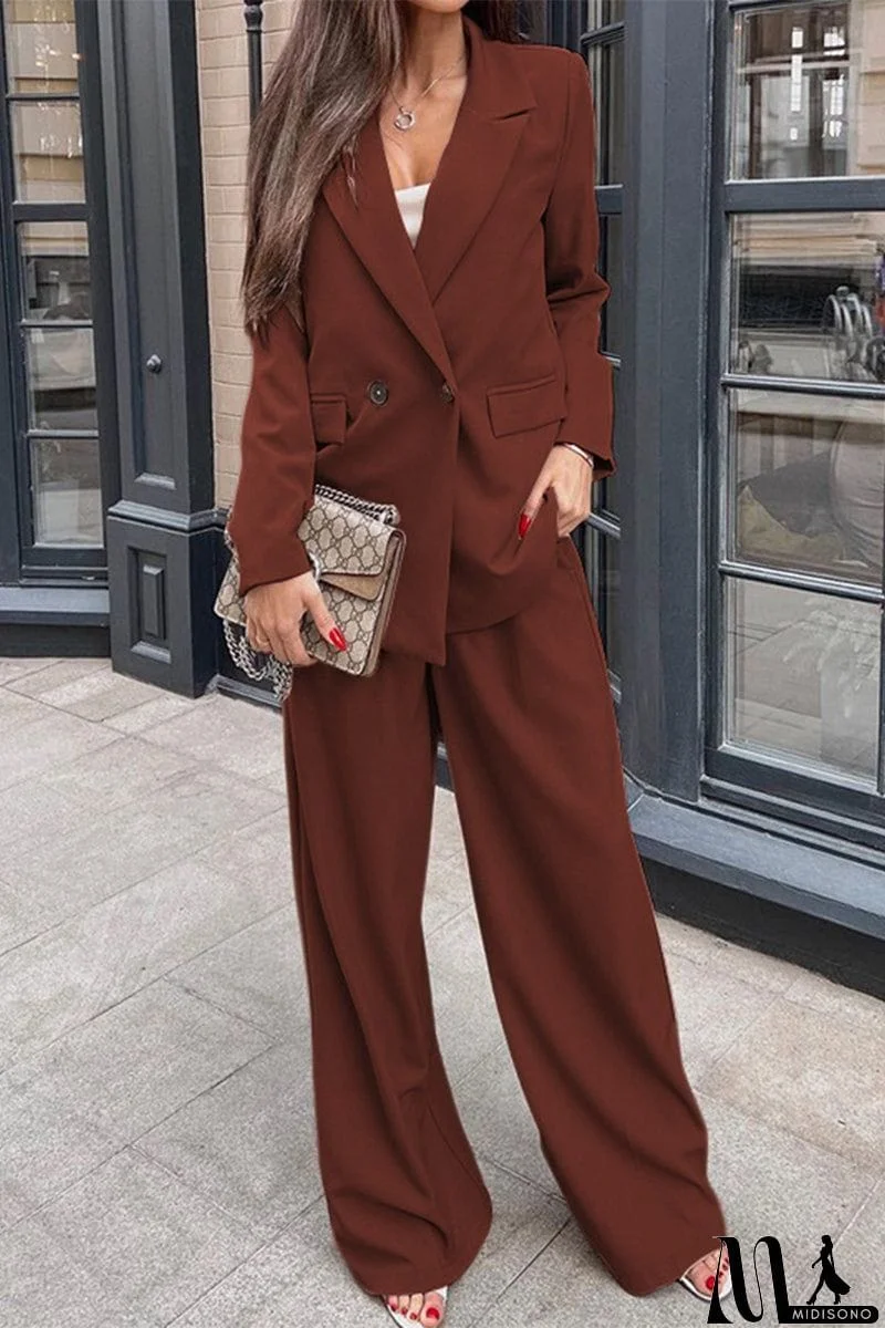 MidiSono - Casual Work Solid Pocket Conventional Collar Long Sleeve Two Pieces