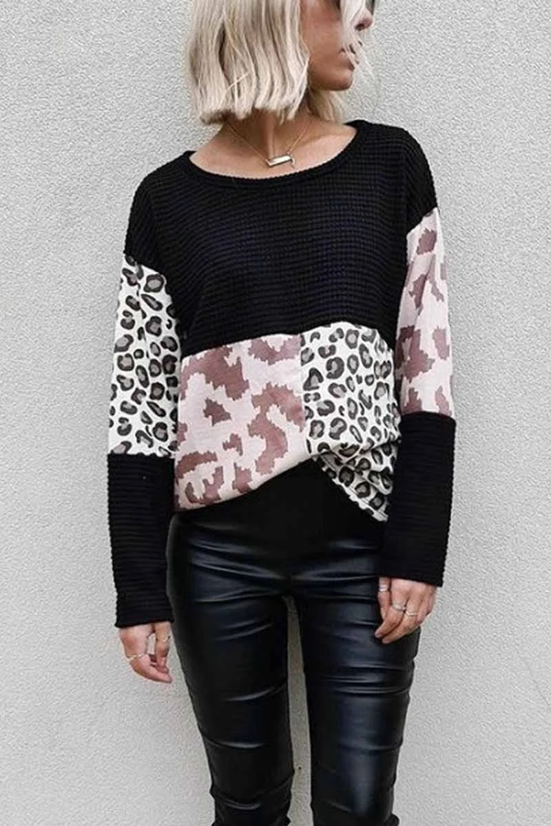 Florcoo Leopard Patchwork Printed Sweater