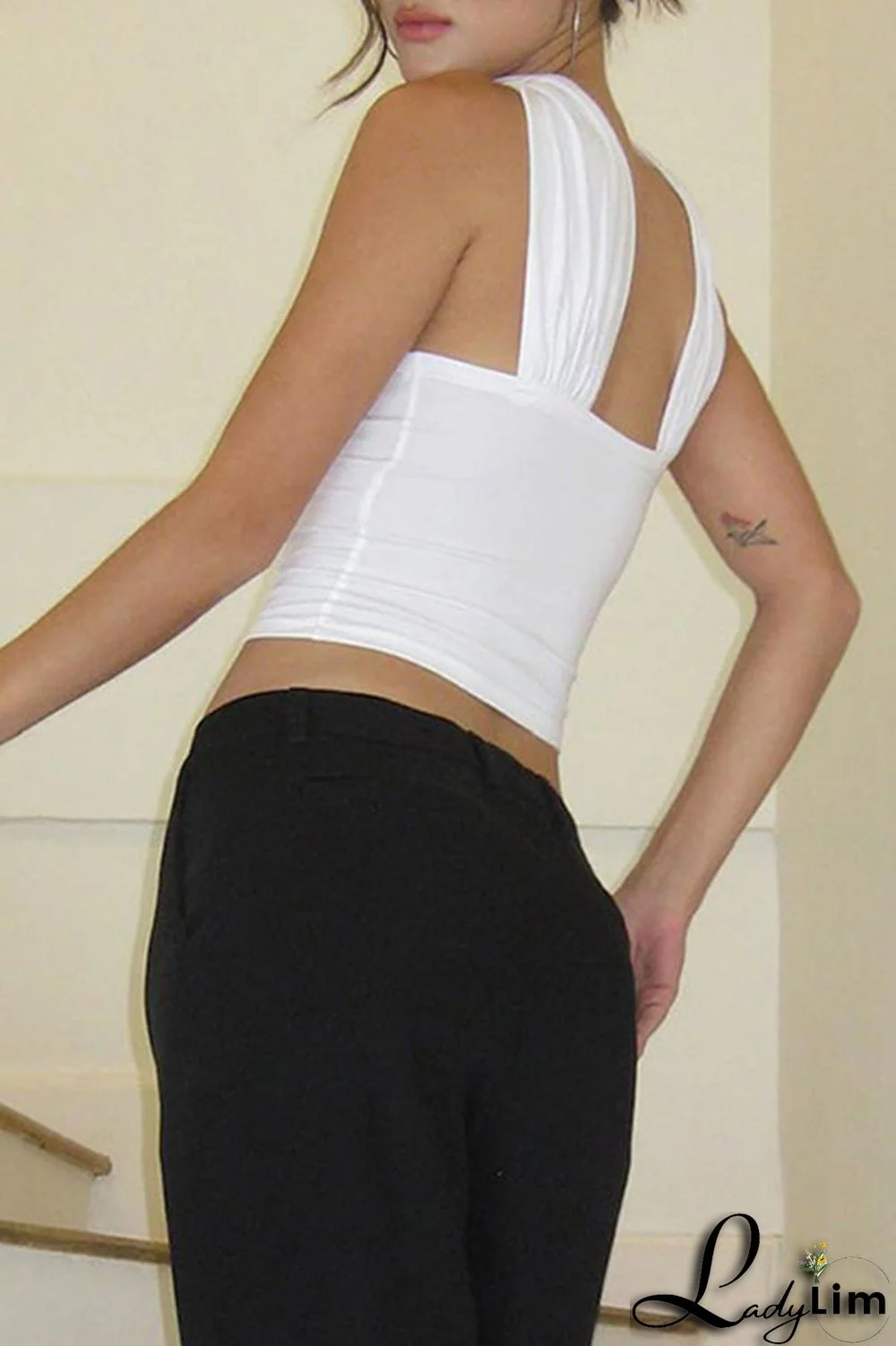 Black Sexy Solid Patchwork Halter Tops