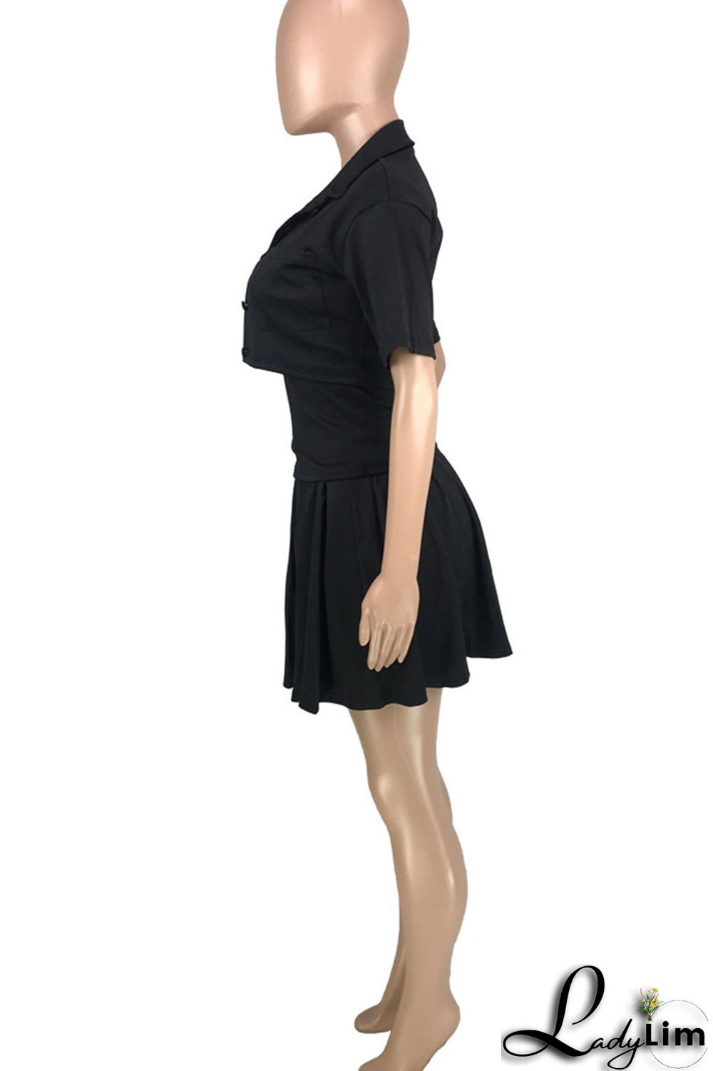 Red Casual Solid Patchwork Buckle Fold Turndown Collar Short Sleeve Two Pieces