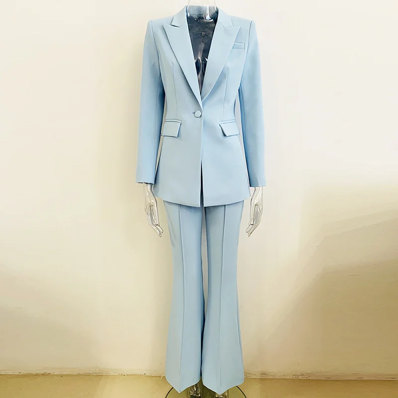 Nigikala Nigikala Star Professional Fashion Fashion A Buckle Button Long Suit + Horn Pants Set Two Sets