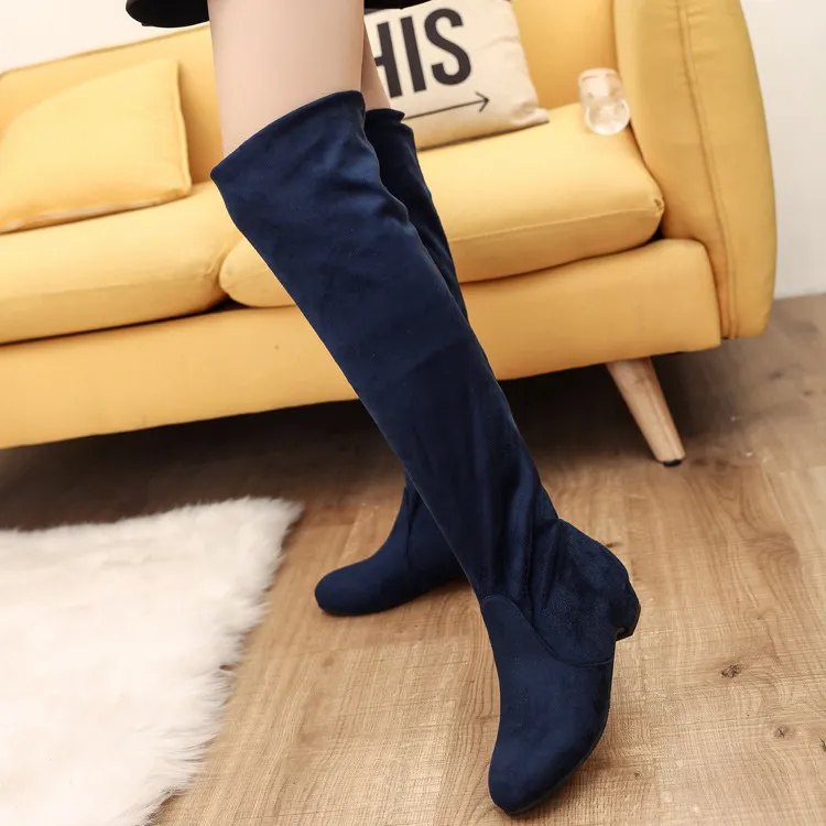 Yyvonne Long Boots Women's New Round Head High Cylinder Two Wearing Elastic Boots Flat Emvelvet Large Size Women's Boots