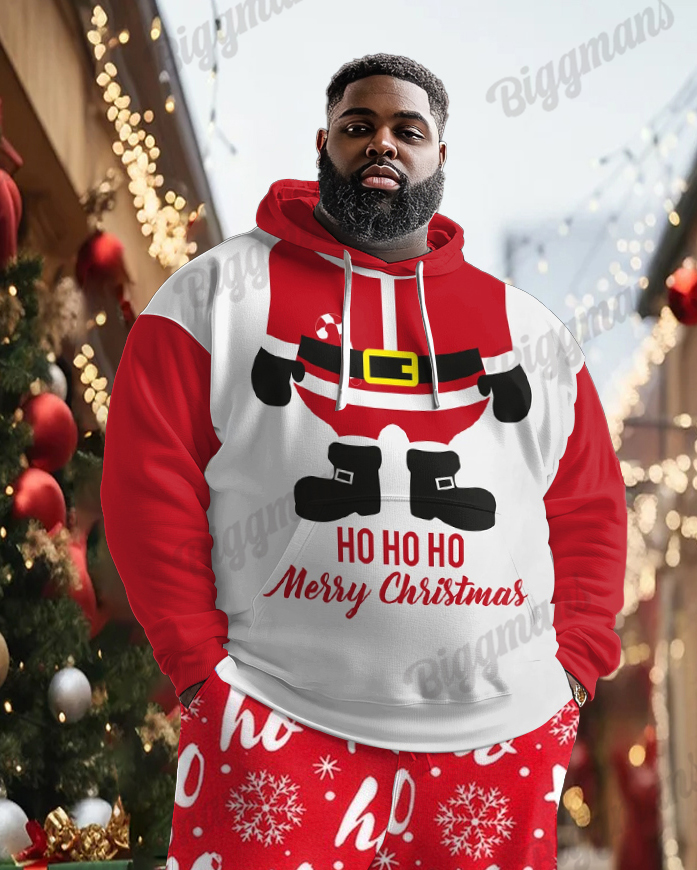 Men's Oh Oh Merry Christmas Print Plus Size Hoodie Suit