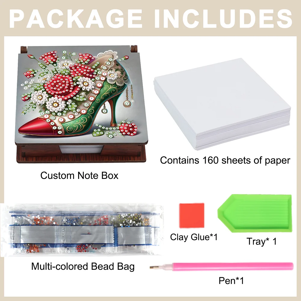 DIY Flower High Heels Diamond Painting Note Box Paper 160 Sheets of Paper for DIY Art Craft