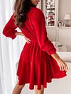 Velvet Solid Color Bandage  Puff Sleeve  Mini Dress