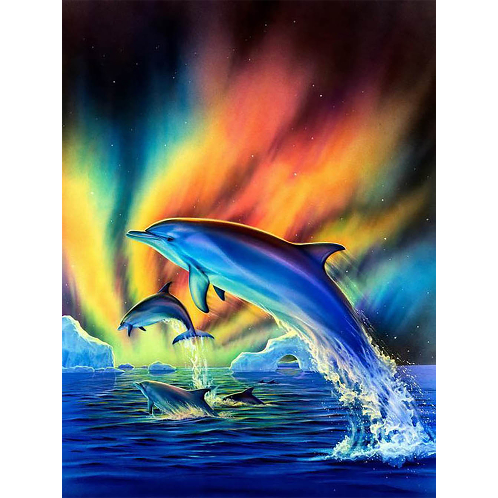 

30*40CM - Round Drill Diamond Painting - Dolphins Aurora, 501 Original
