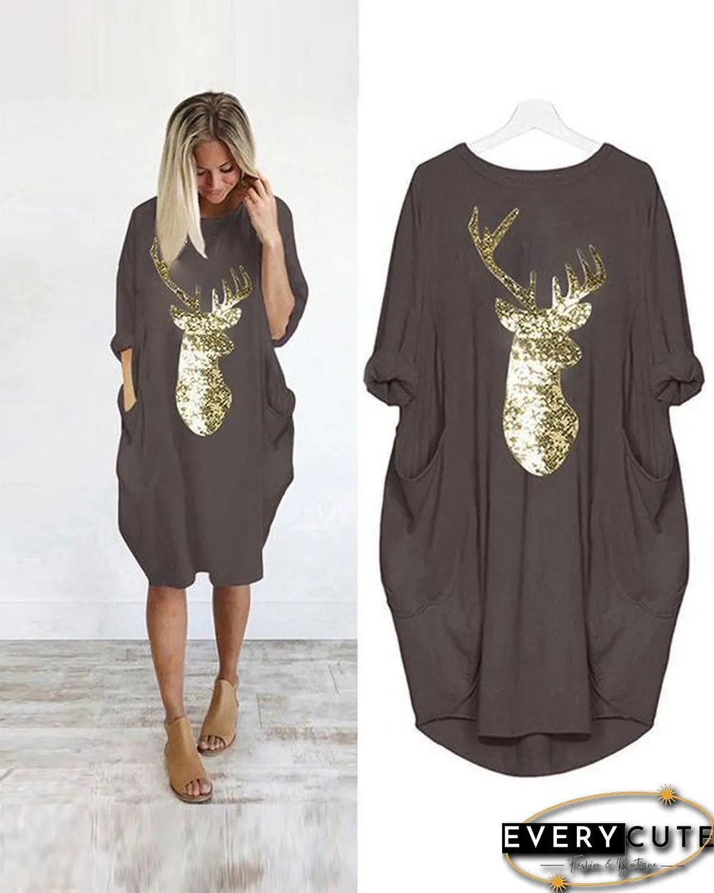 Oversized Long T-Shirt Midi Dress With Pockets