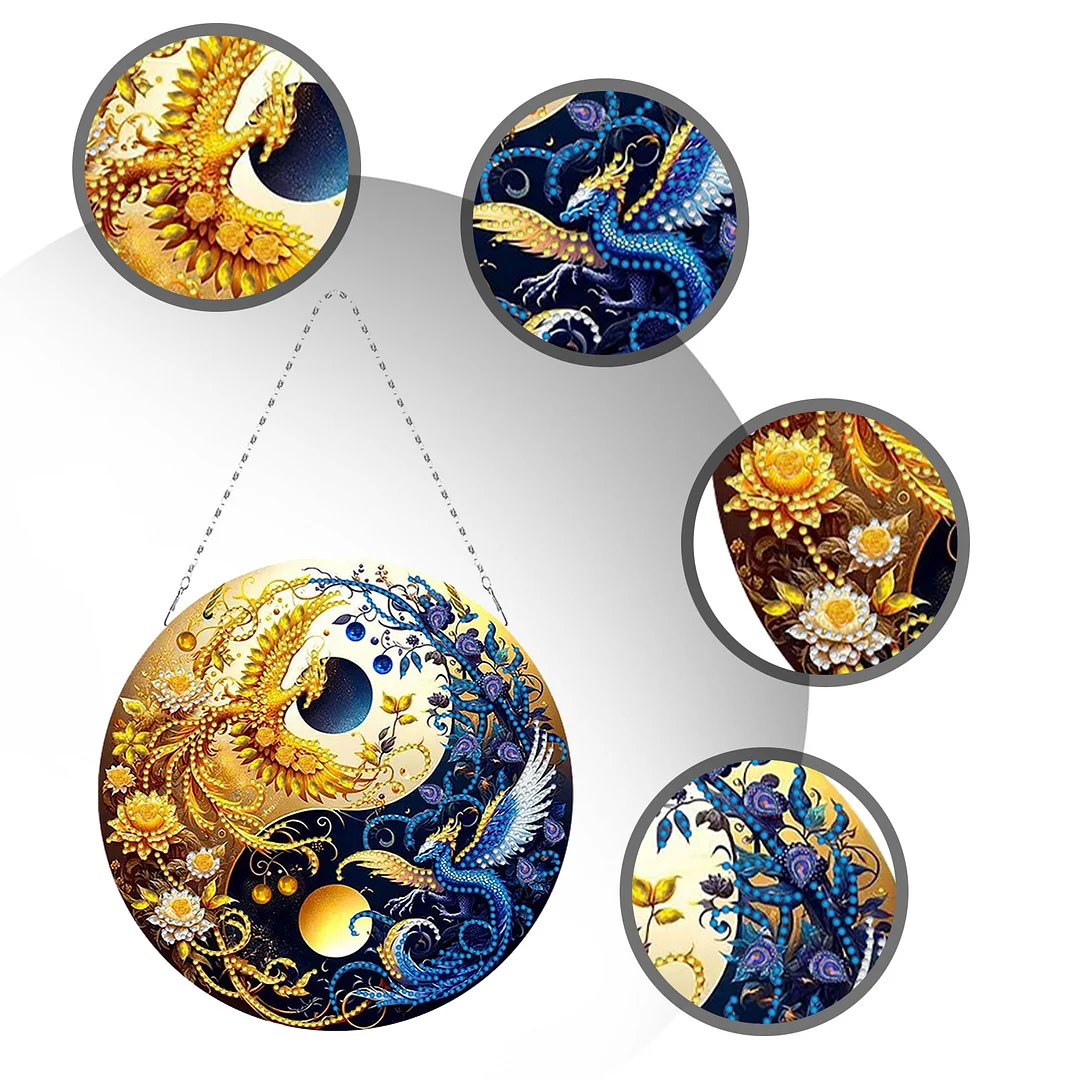 Phoenix Yin Yang 2D Flat DIY Diamond Painting Set Diamond Art Pendant Home Decor