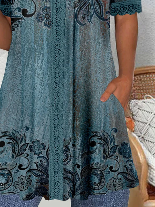 Women Half Sleeve V-neck Solid Color Dress