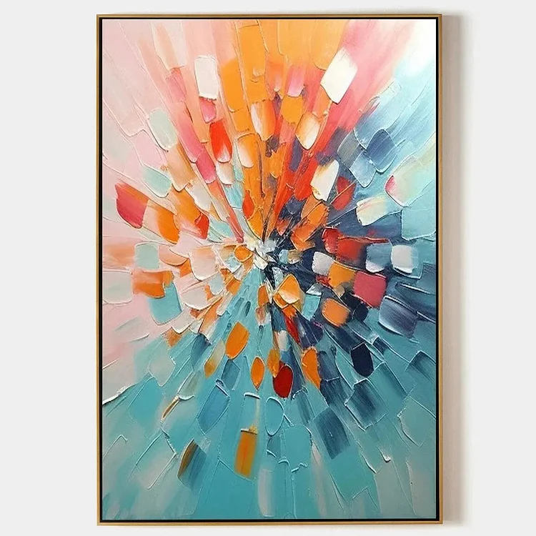 RADIANT BURST: Textured Abstract Impasto Painting, Vertical Wall Art（Canvas painting）