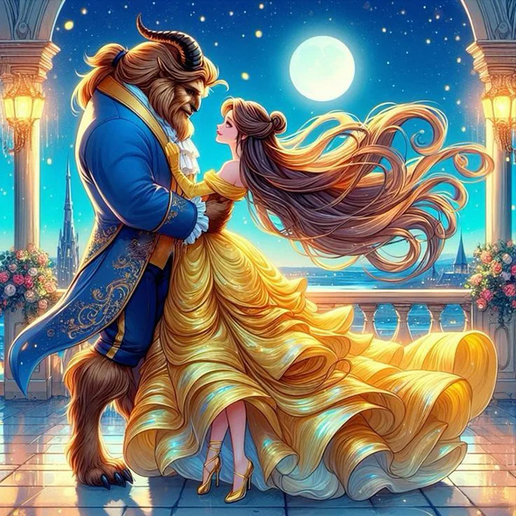 Dancing Princess Belle And The Beast 40*40CM(Canvas) Full Round Diamond Painting gbfke