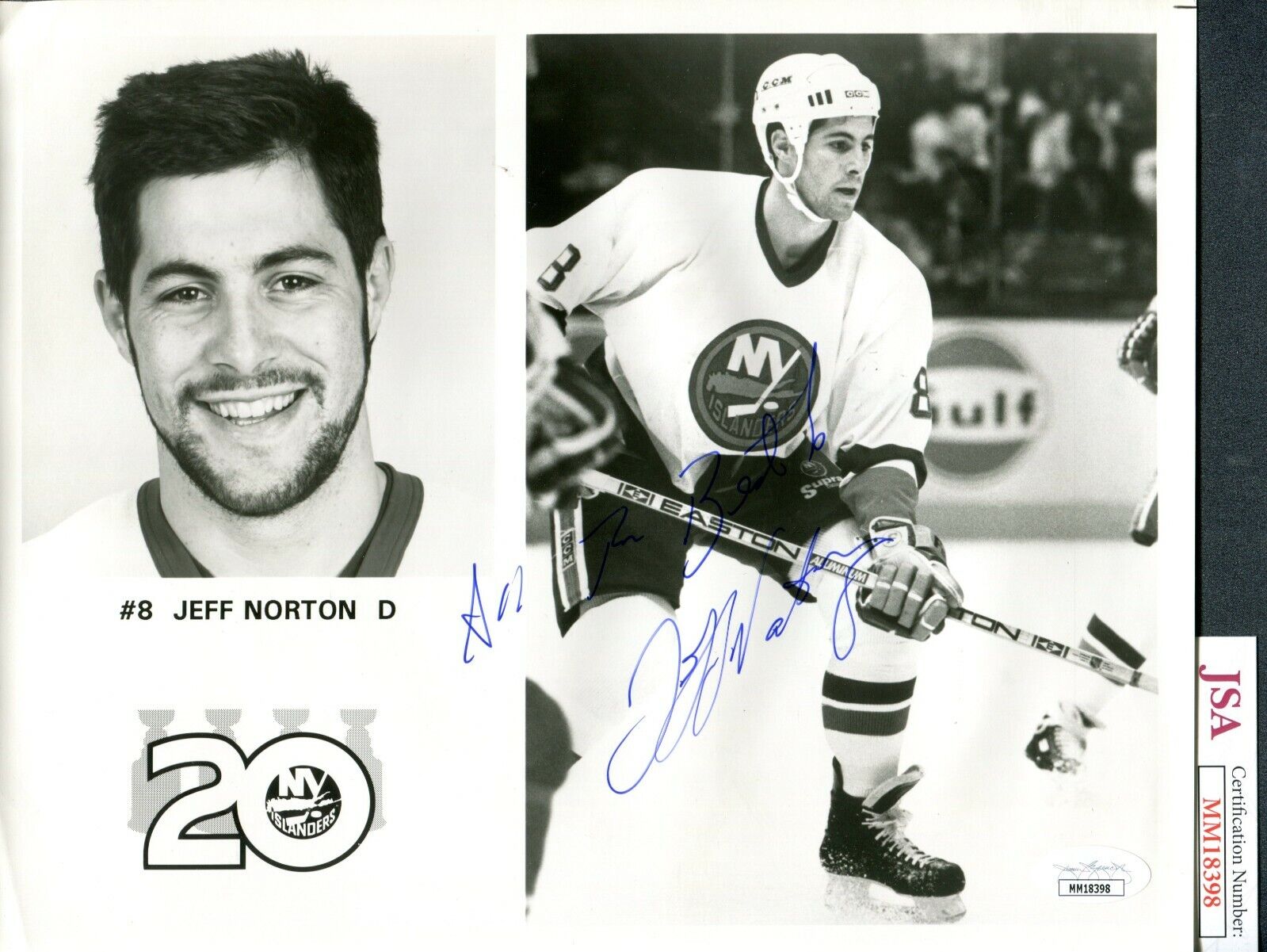 JSA Jeff Norton Autographed Signed INSCR 8x10 Photo Poster painting New York Islanders TRB 607