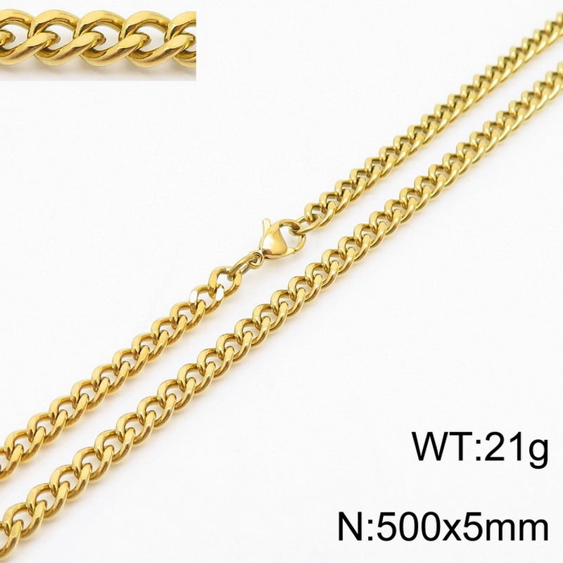 Fashion Simple Bracelet Stainless Steel Six-Sided Grinding Chain Choker Necklace