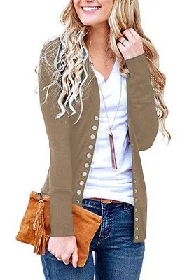 Churchf Churchf Hot Style Spring Wish Short Solid Color V-Neck Long Sleeve Button Cardigan Top