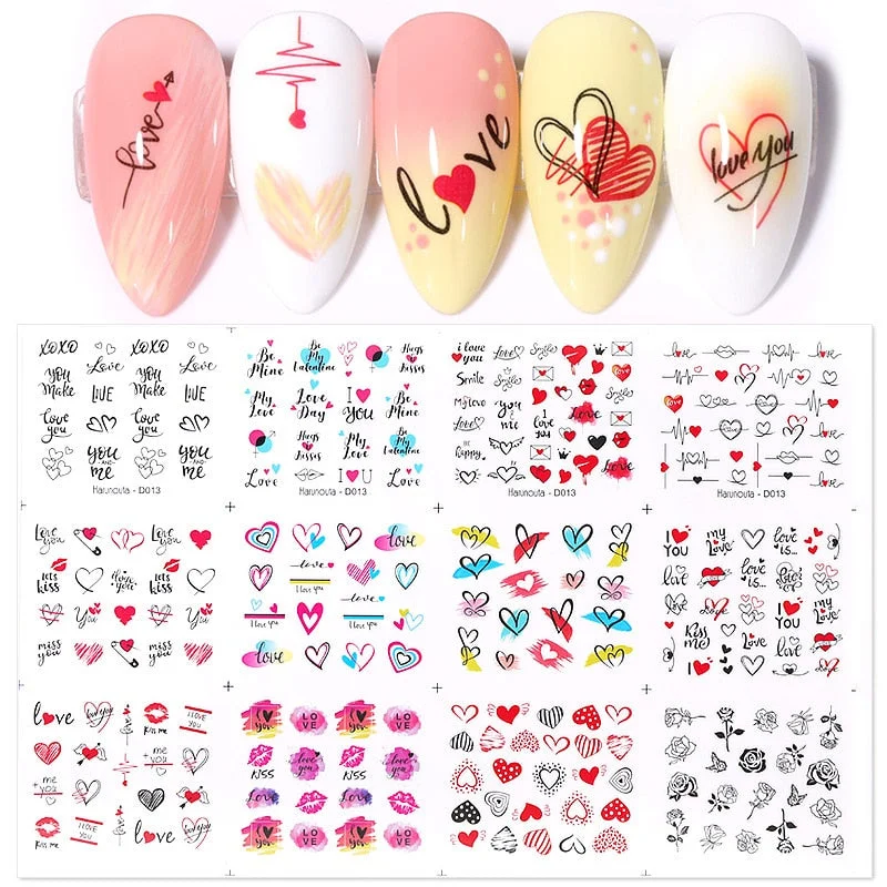 12pcs Plaid Cow Water Decals Flower Sliders Nail Stickers for Nails Inscriptions Nail Art Decoration French Style Water Sticker
