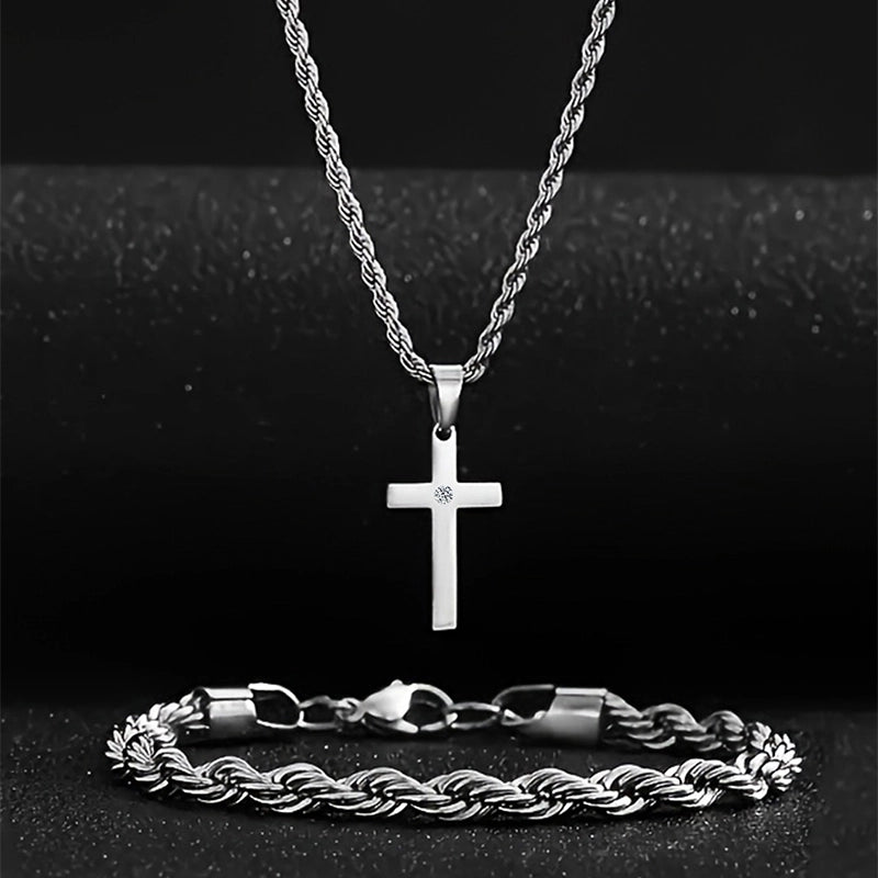 Minimalist Classic Style Cross 304 Stainless Steel Bracelets Necklace