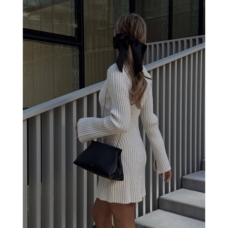 Ootddress Hollow Out Ribbed Knitwear Mini Dress Female Sexy Loose High Waist Patchwork Party Dress Casual Elegant Knit Women Dress